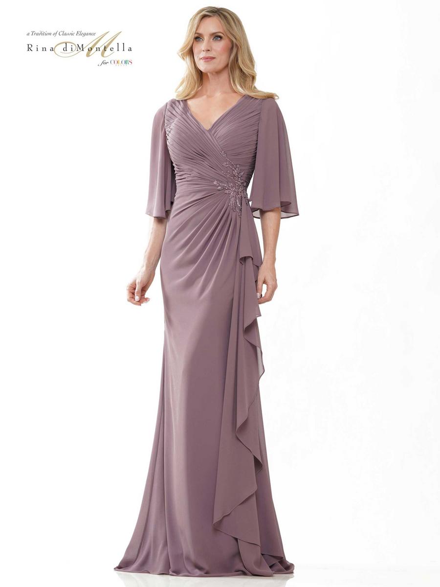 Colors Dress - Chiffon Ruched Side Beaded Gown RD2935-1