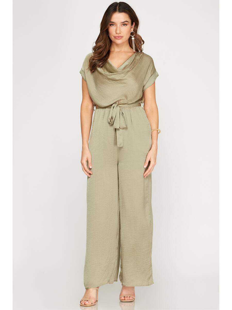 SHE AND SKY - Short Sleeve Cowl Neck Jumpsuit SS7310