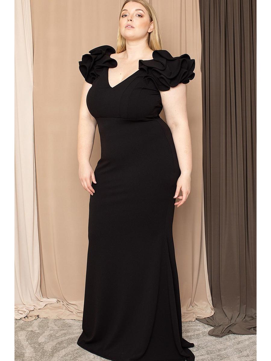 Symphony - Crepe Ruffle V-Neck Gown