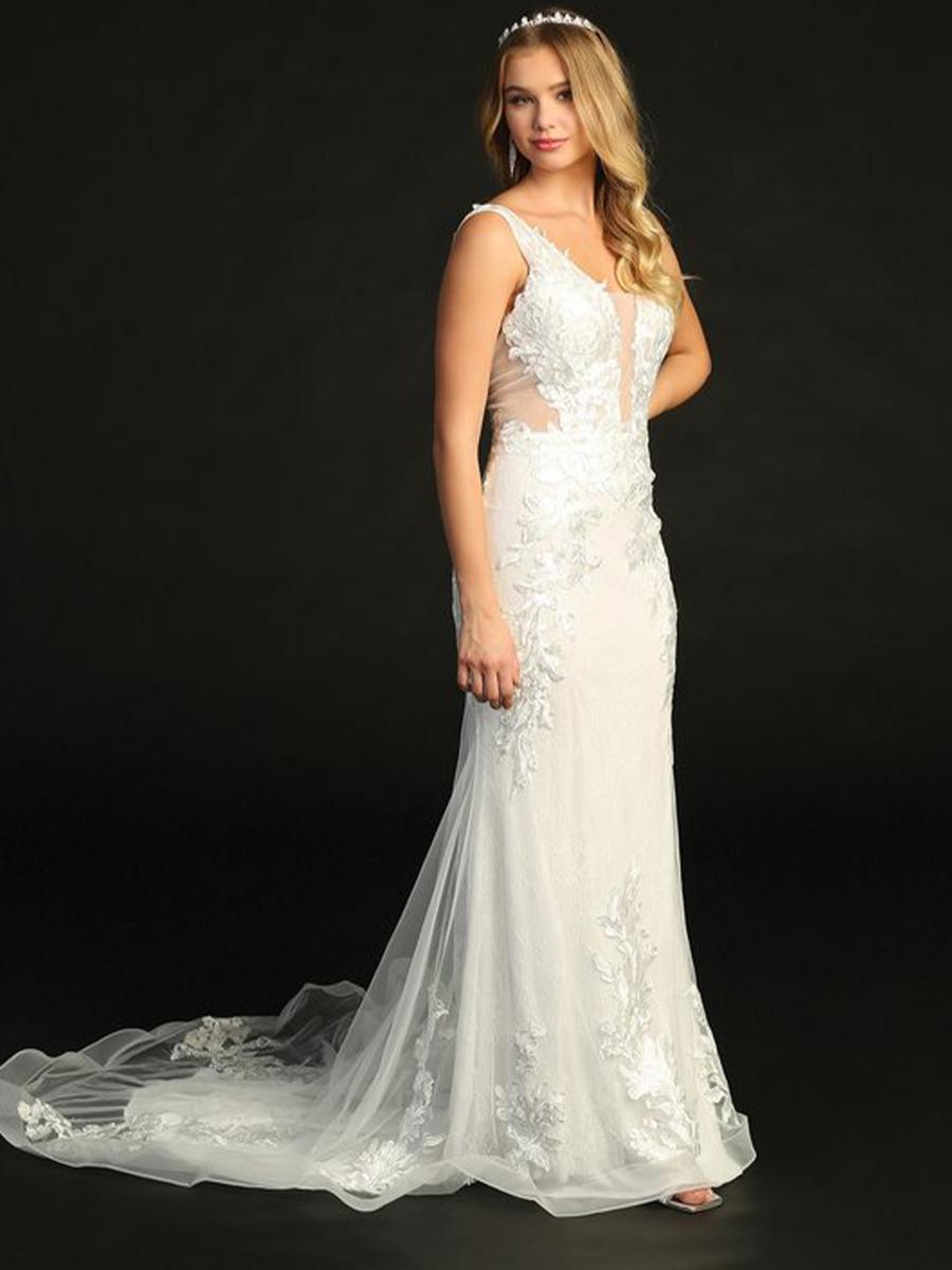 CINDY COLLECTION USA - Embroidered Illusion Side Gown 721