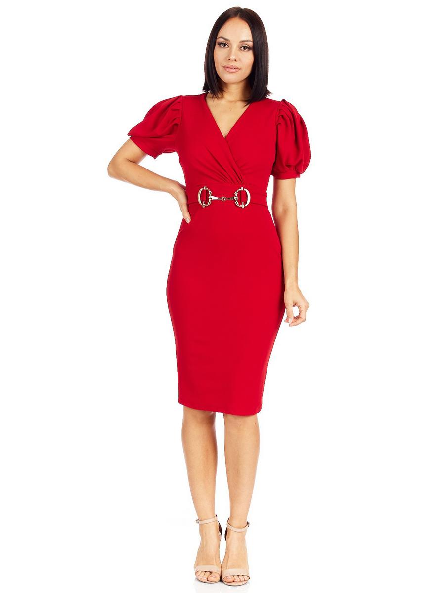 K & J Apparel Valentine - Knee Length Puff Sleeve Dress D13299