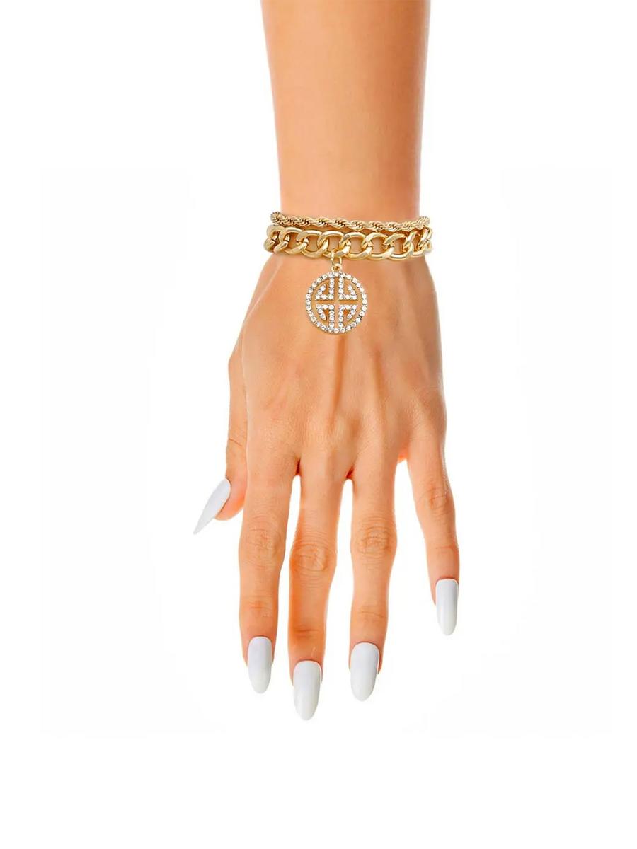 PINKTOWNUSA (FAIRE) - Double Layer Gold Greek Charm Bracelet8 inches