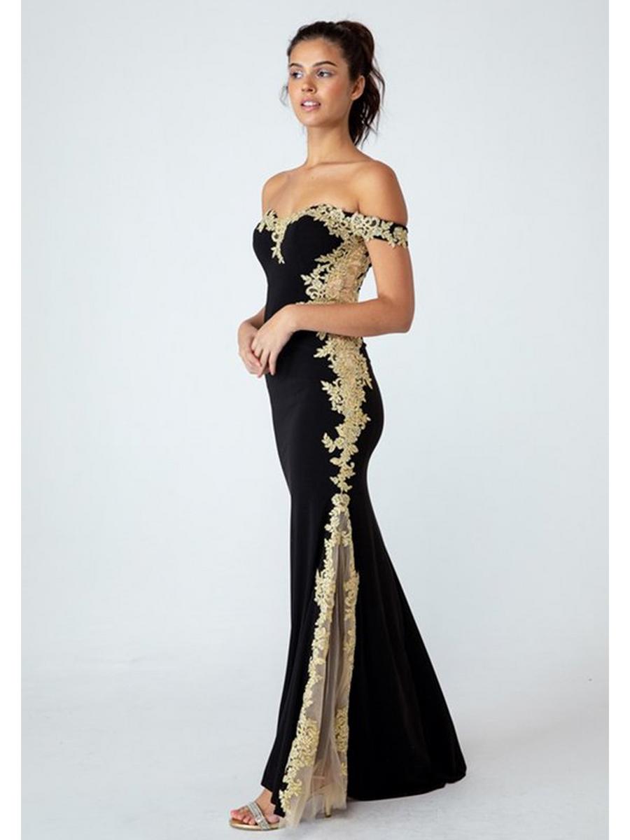 Fashion Eureka - Off the Shoulder Embroidered Jersey Gown 7006