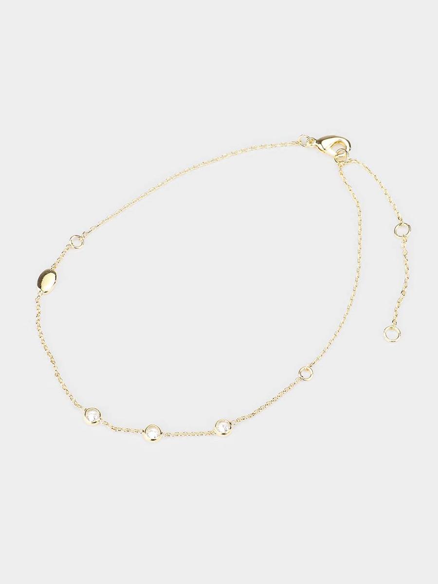 WONA TRADING INC - Gold Dipped Triple Round CZ Accented Anklet AK1692