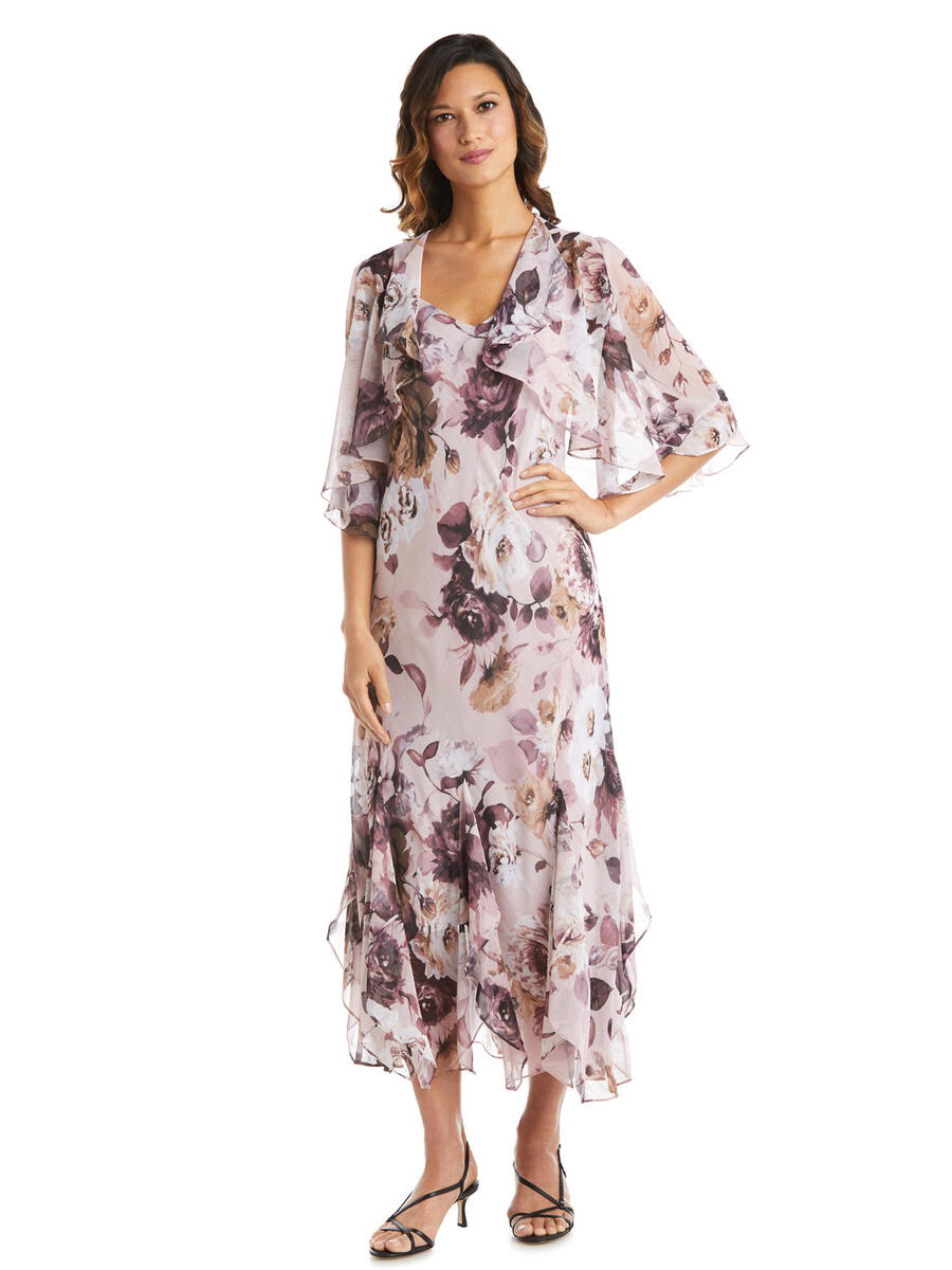R & M Richards - Two Piece Chiffon Floral Gown