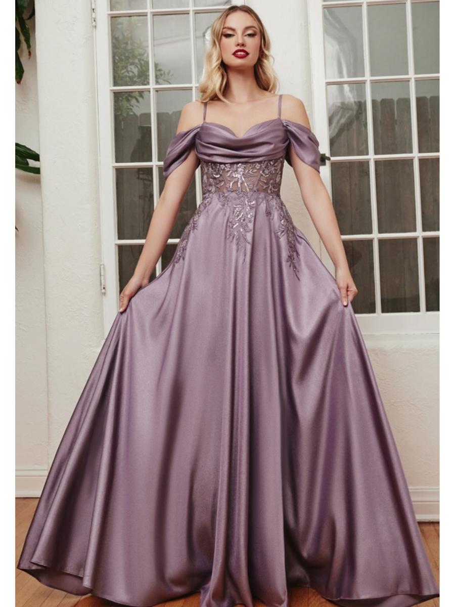 Cinderella Devine - Satin Off the Shoulder Illusion Bodice Gown OC012