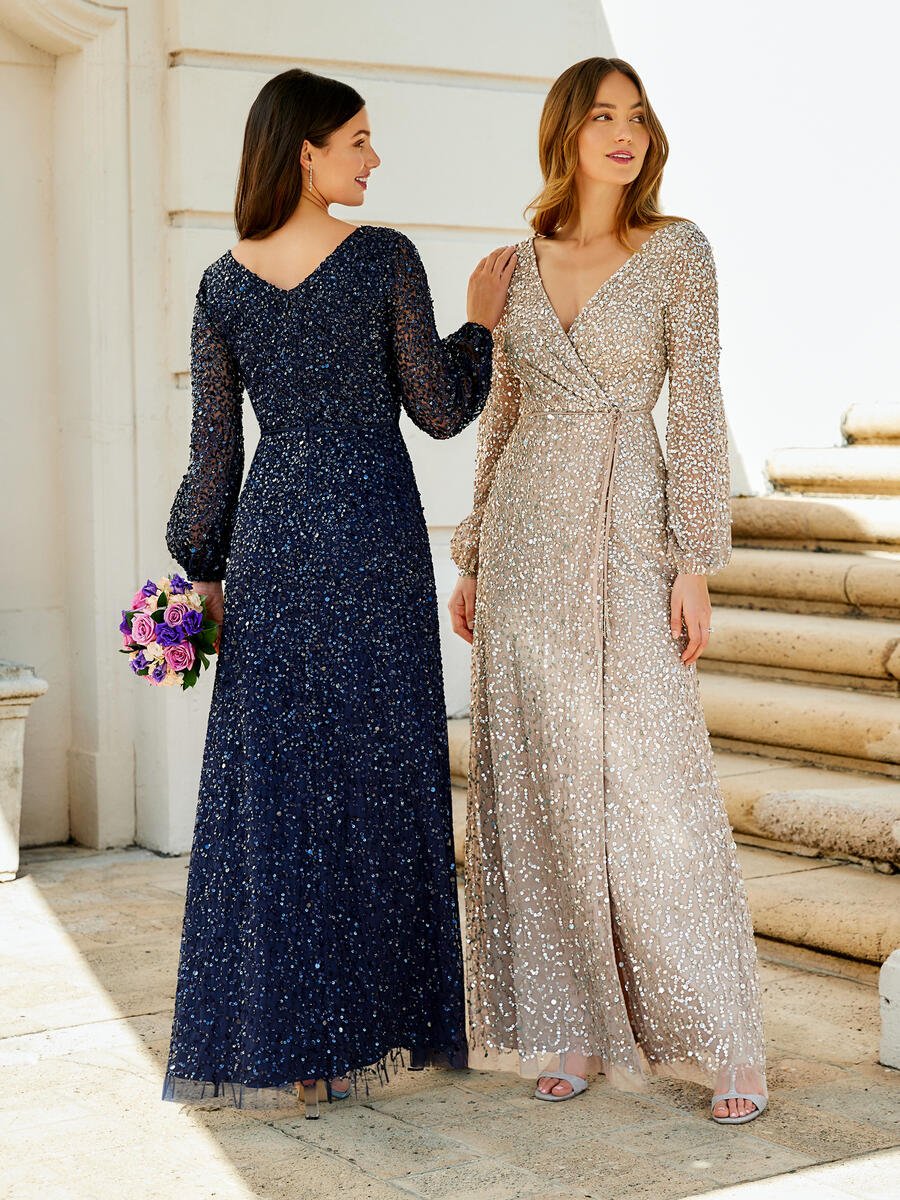 House of Wu - Long Sleeve  Beaded Gown