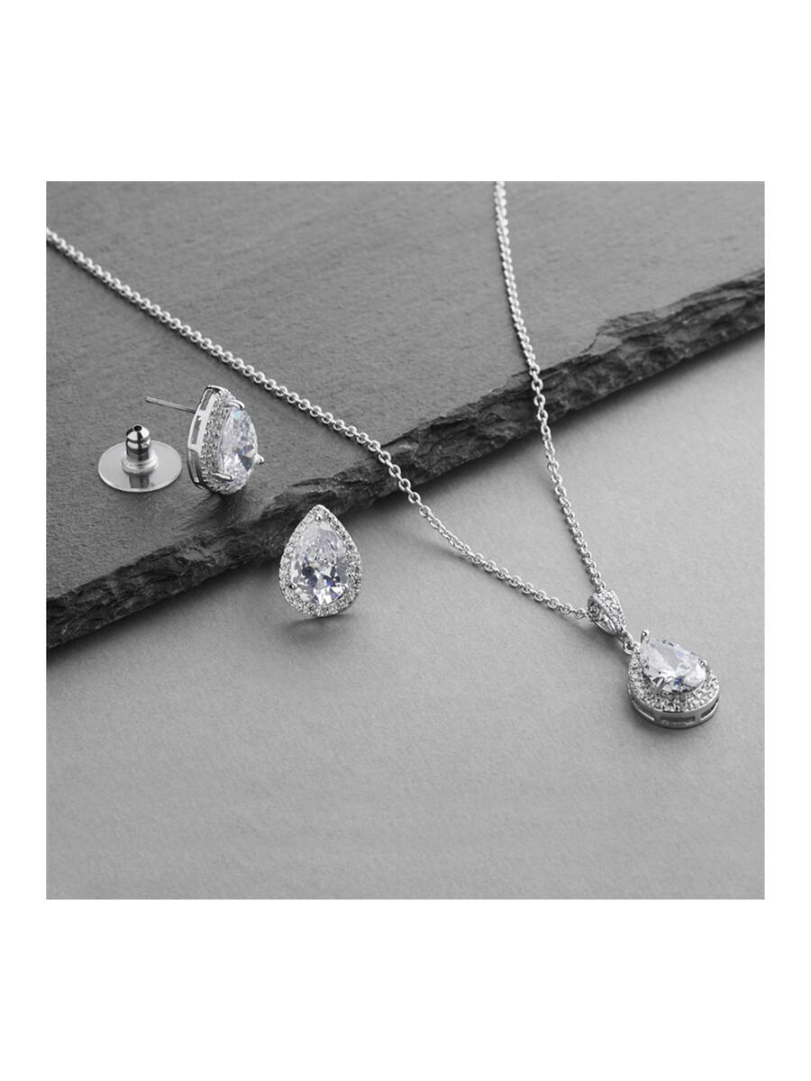 MARIELL - CZ Pear-Shape Wedding Necklace & Earrings Jewelry 4600