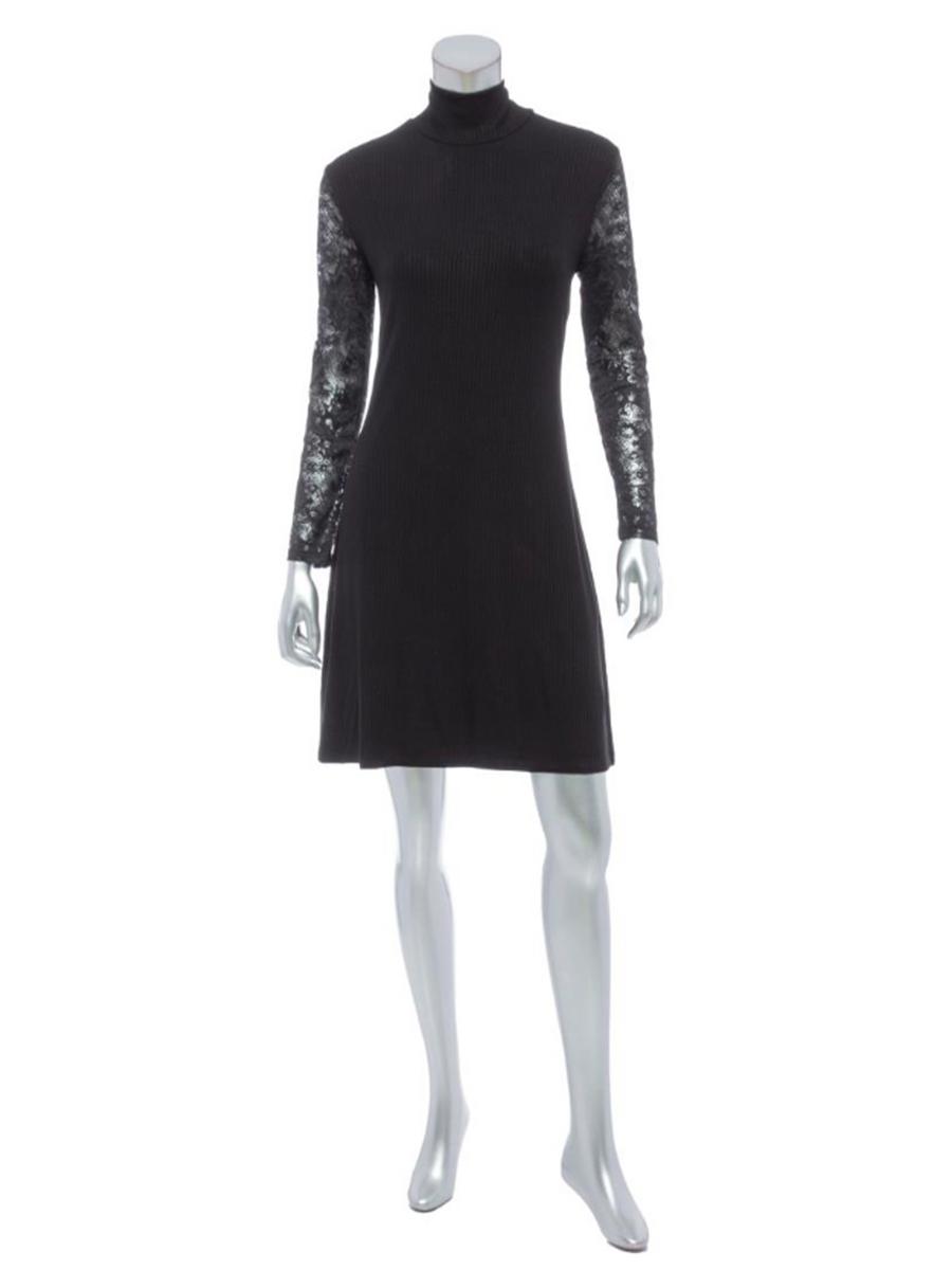 Isaac Mizrahi - High Neck Lace Long Sleeve Dress IM0041