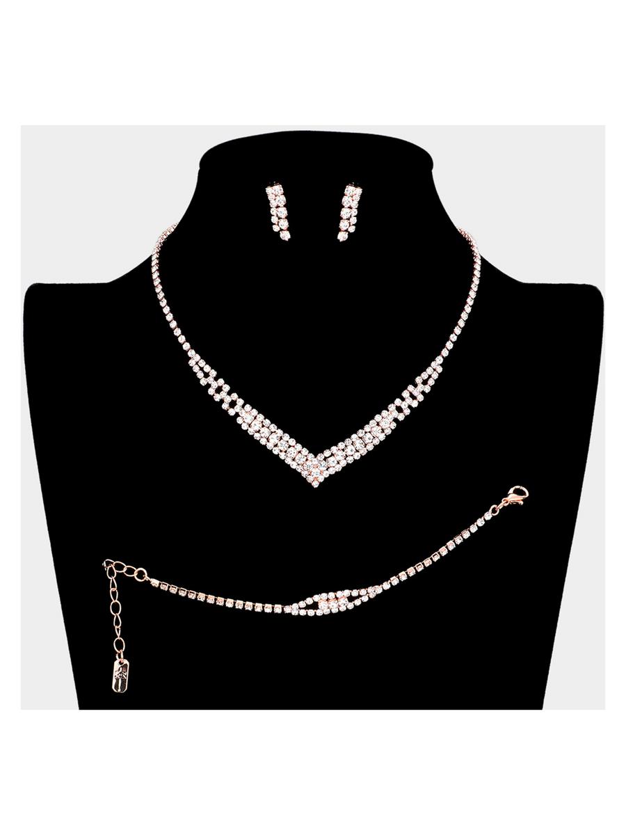 WONA TRADING INC - 3PCS - Rhinestone Pave Necklace Jewelry Set