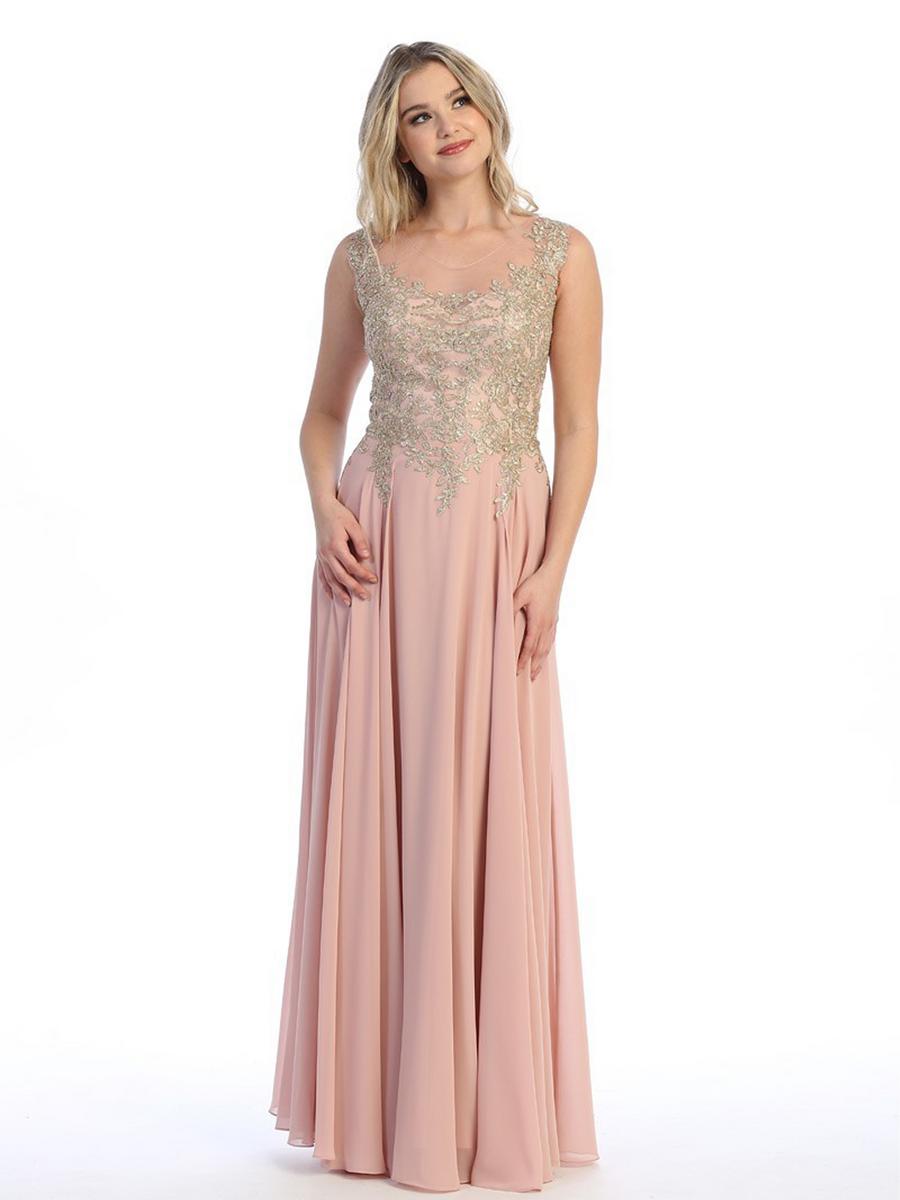 CINDY COLLECTION USA - Embroidered Bodice Chiffon Gown 50425