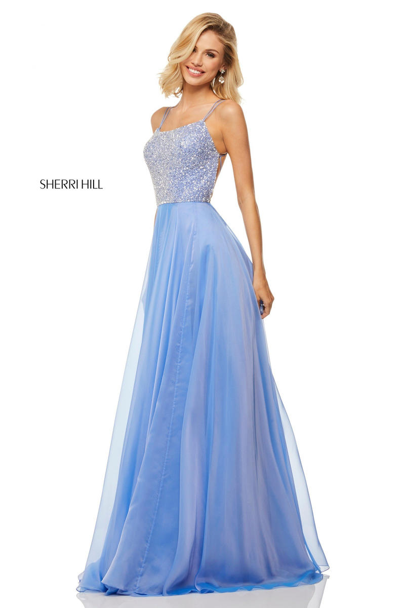 Chiffon Beaded Bodice Lace up Back Gown