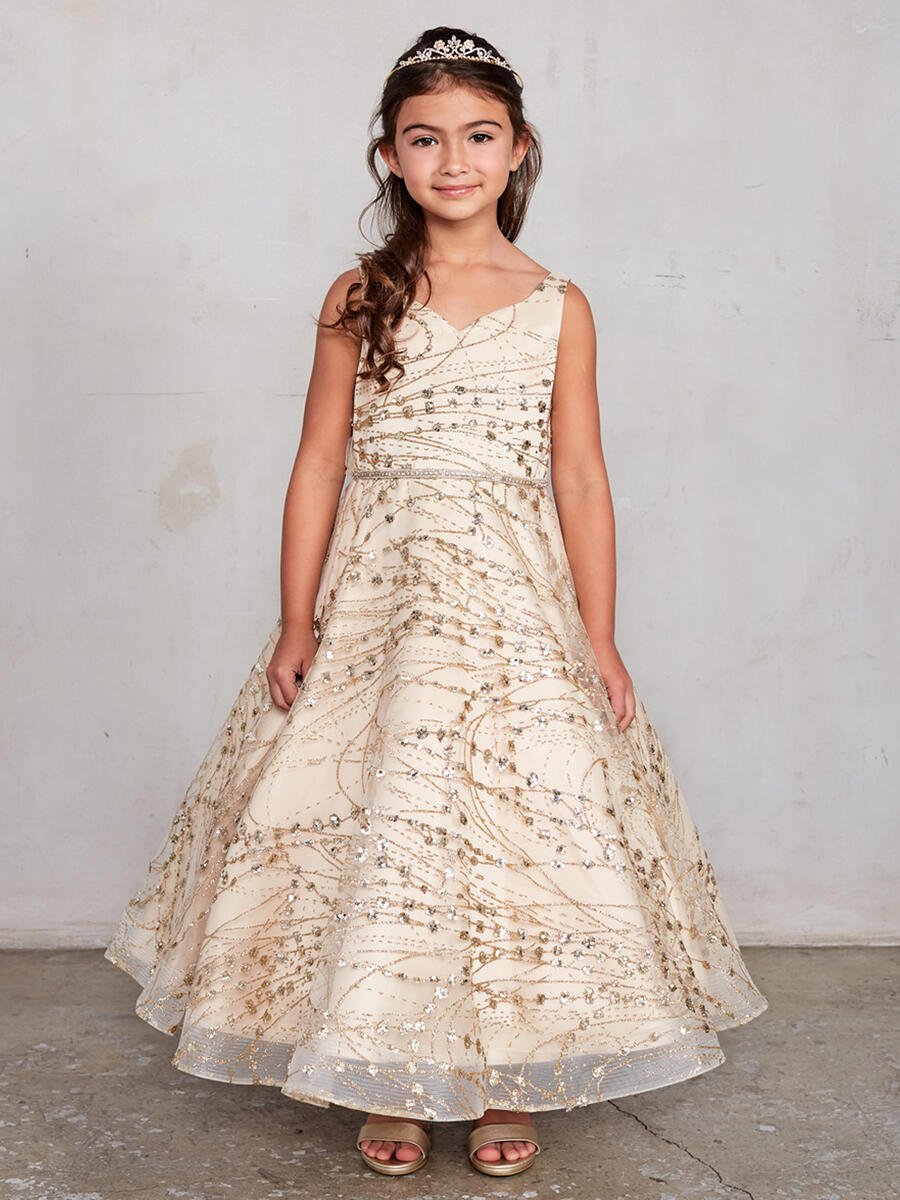 TIP TOP Childrens - A - Line Glitter Dress With Sweetheart Neckline