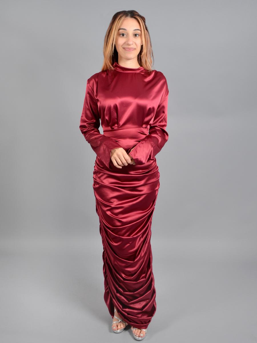 AliExpress - Satin Long Sleeve Wrap Waist Gown LR441