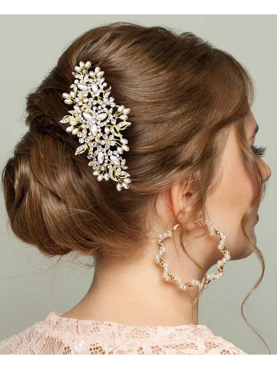 WONA TRADING INC - Pearl Flower Shape Stone Embellished Hair Comb