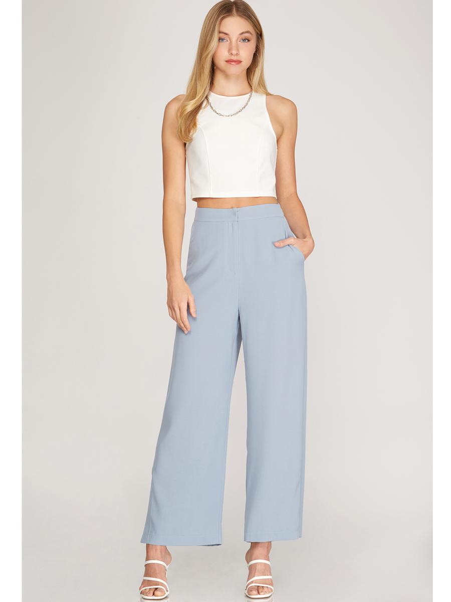 SHE AND SKY - Woven Side Slit Wide Pants SS9785