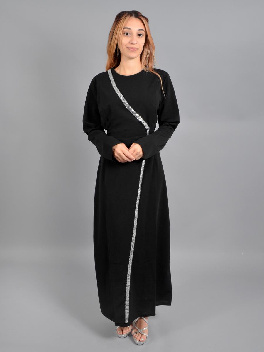AliExpress - Long Sleeve Sequin Trim Wrap Waist Gown MODEST