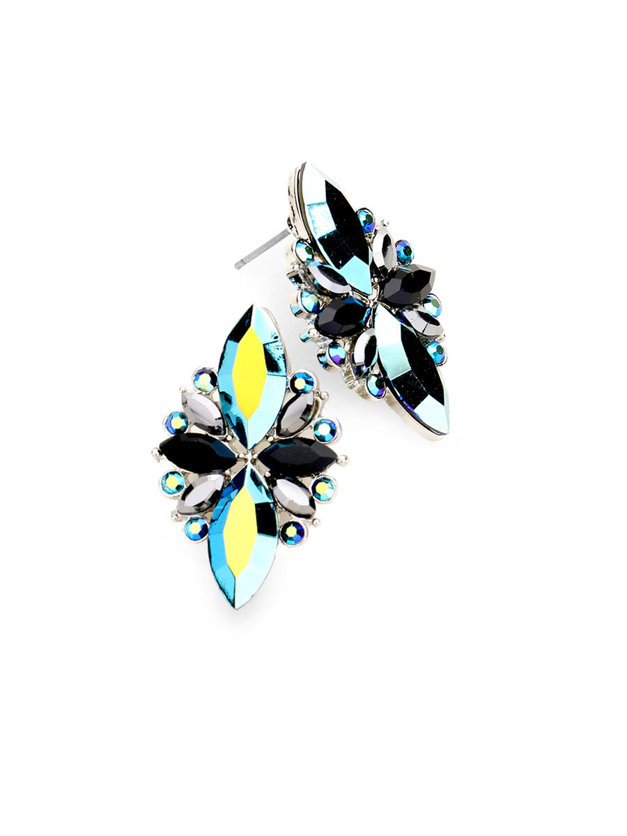 WONA TRADING INC - Floral Crystal Marquise Stud Evening Earrings