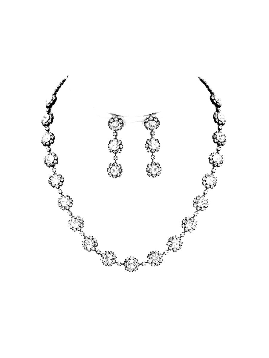 WONA TRADING INC - Floral Crystal Rhinestone Collar Necklace
