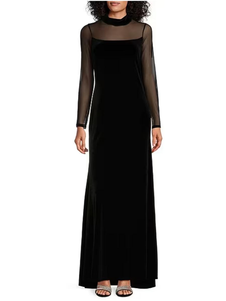 MARINA - Velvet Mesh Long Sleeve Gown 268352