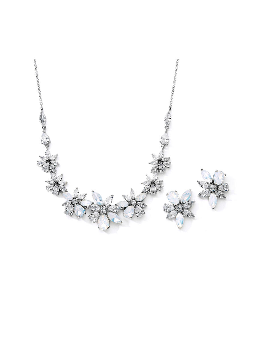 MARIELL - Cubic Zirconia and Opal Starburst Wedding Necklace