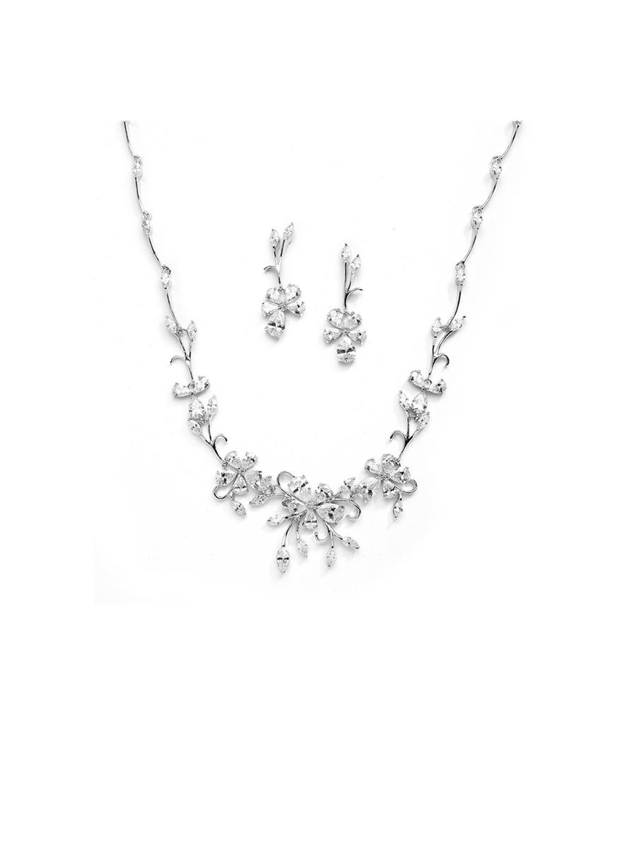 MARIELL - Cubic Zirconia Flower Earring Necklace Set