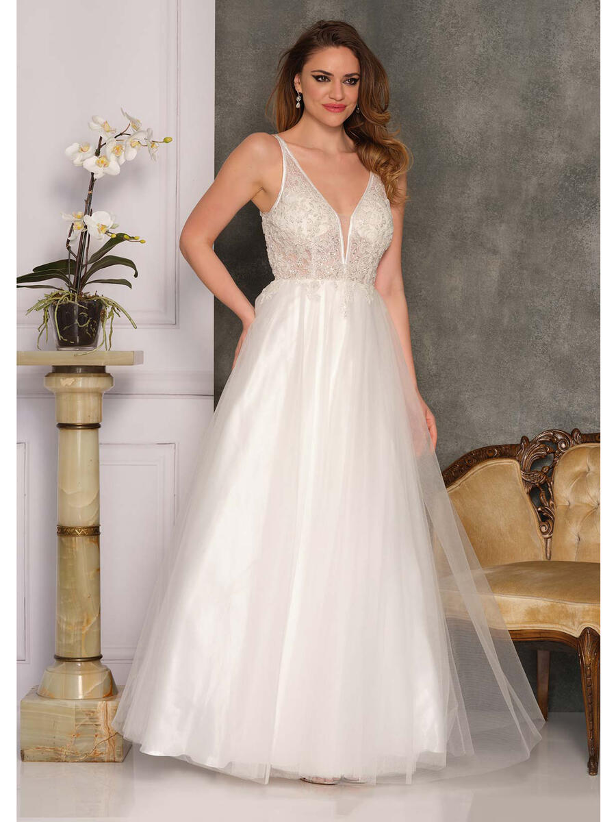 Dave and Johnny - Beaded Bodice Tulle Skirt Gown A10347