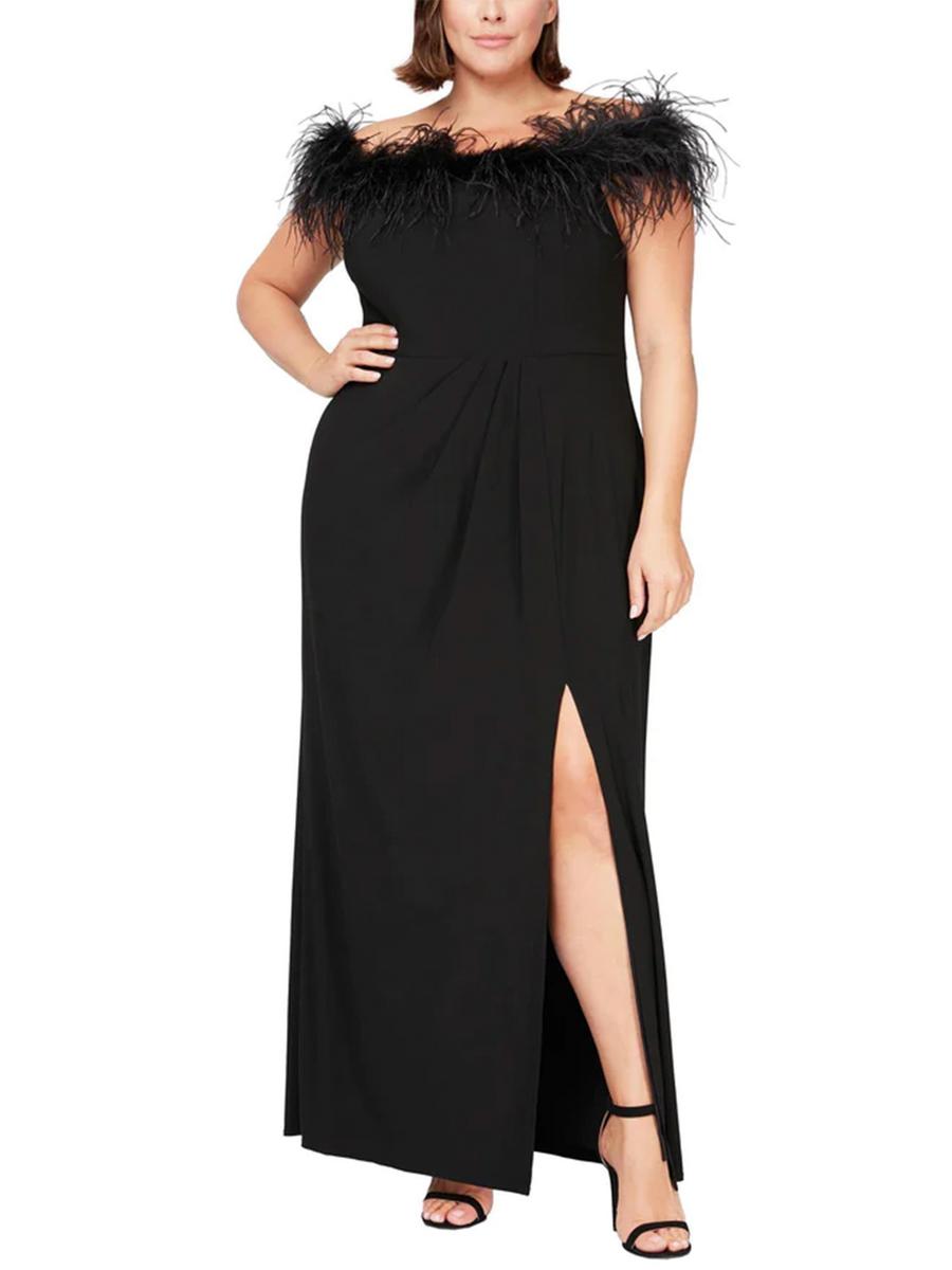 ALEX APPAREL GROUP INC - Long off the Shoulder Feathered Neckline Gown 84351465