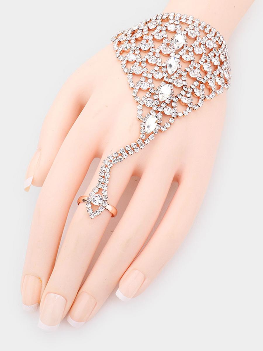 WONA TRADING INC - Marquise Stone Accented Hand Chain Evening Bracele