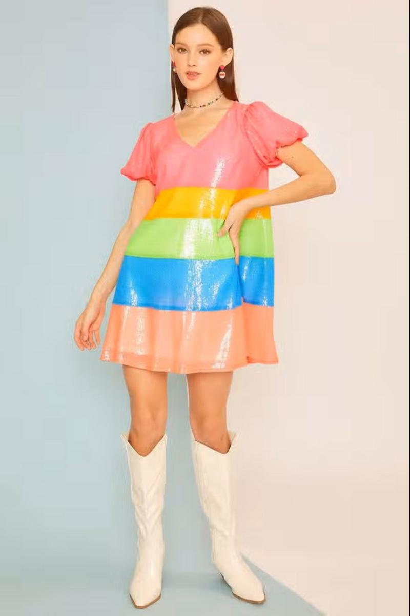 Sequin Color Block Dress  545