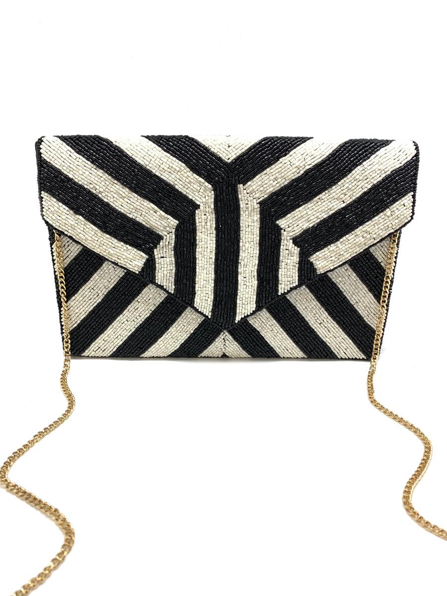 Black and white beaded clutch