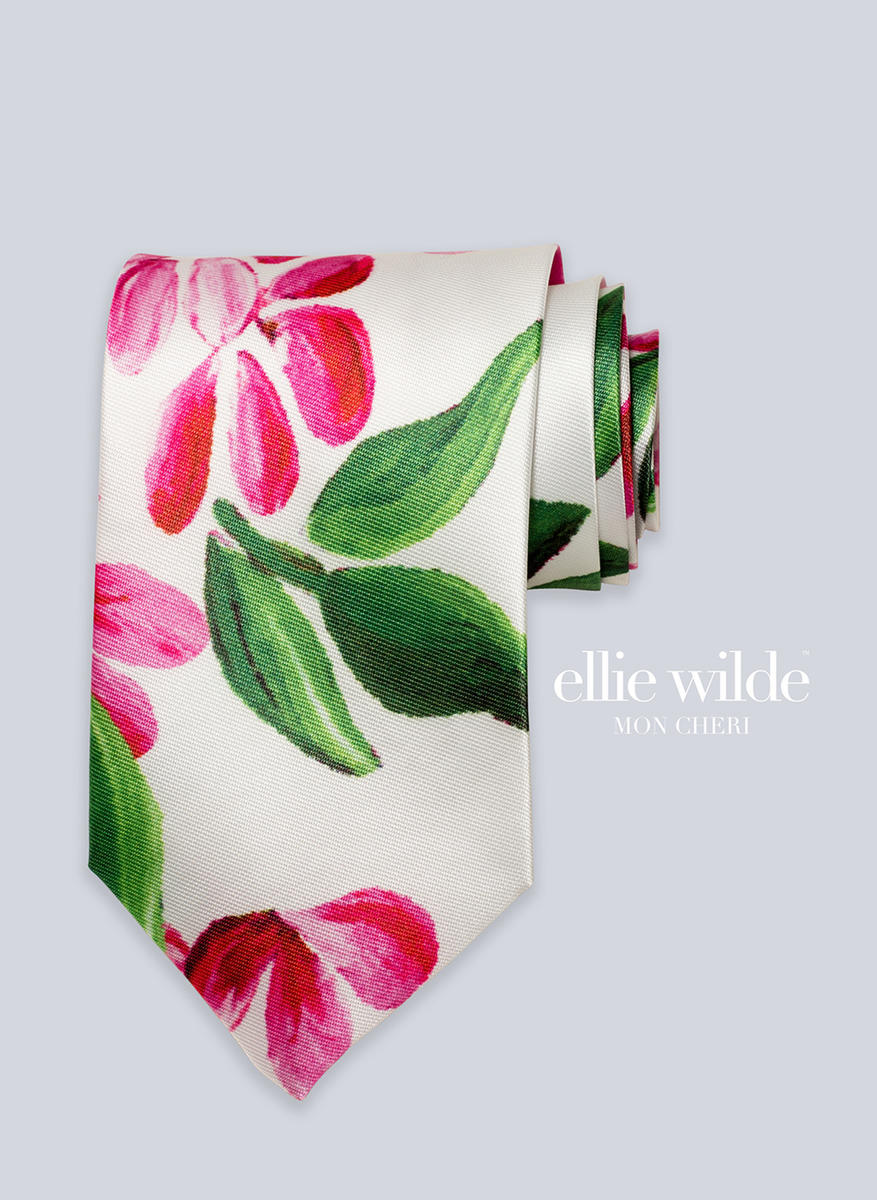 Ellie Wilde Signature Print Straight Tie EW11802T - Ivory/Multi