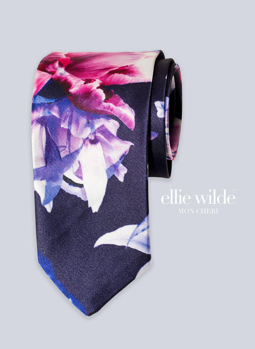Ellie Wilde Signature Print Straight Tie EW11803T - Dark Purple/Multi