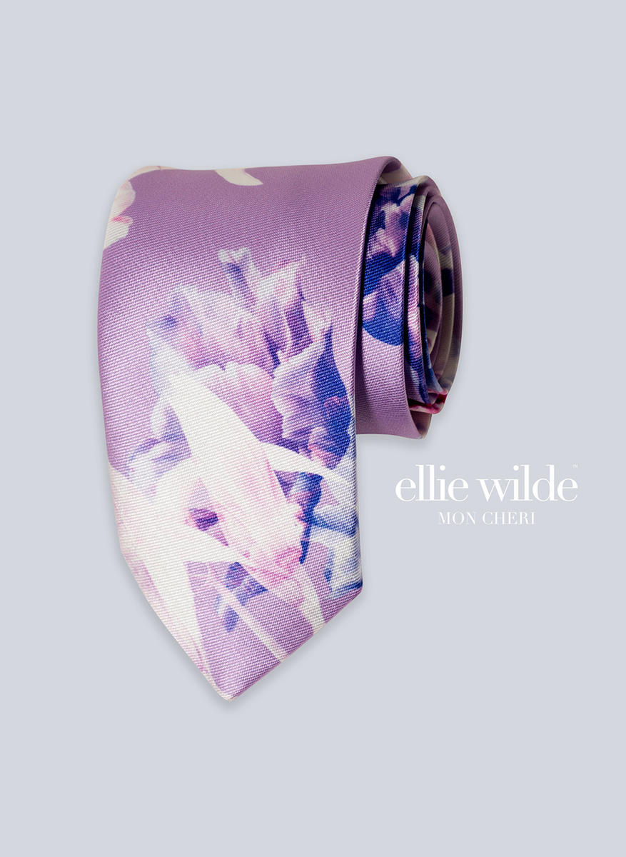 Ellie Wilde Signature Print Straight Tie EW11803T - Lavender/Multi