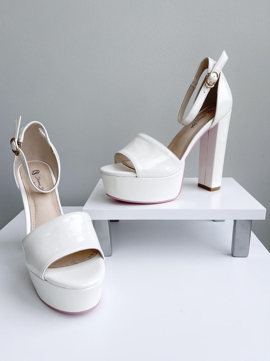 Ashley Rene's Exclusive White Shoe Pink Bottom Chunky Platform Heel