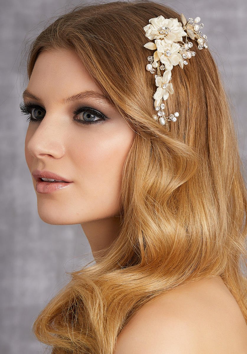 Floral Head Clip Accented with Rhinestones, Pearls and Crystals HP2018